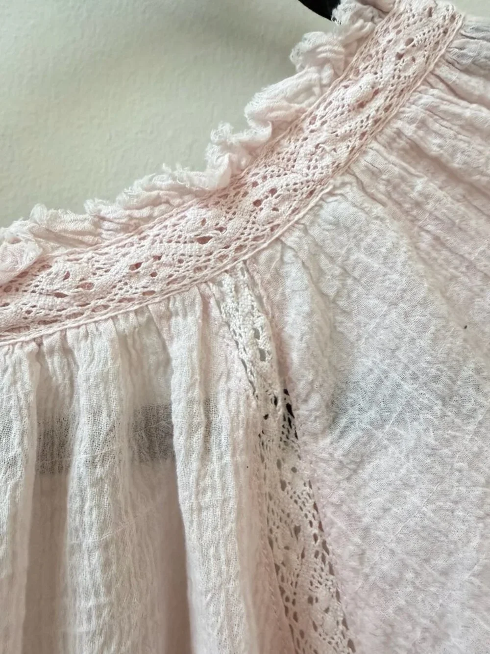 Free People Pale Pink Embroidered V-Neck Peasant Blouse
